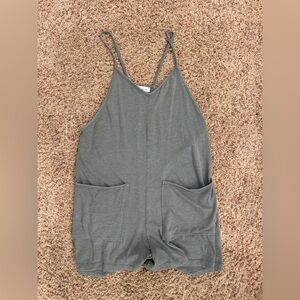 Gray/ Green Oversized Romper with Pockets